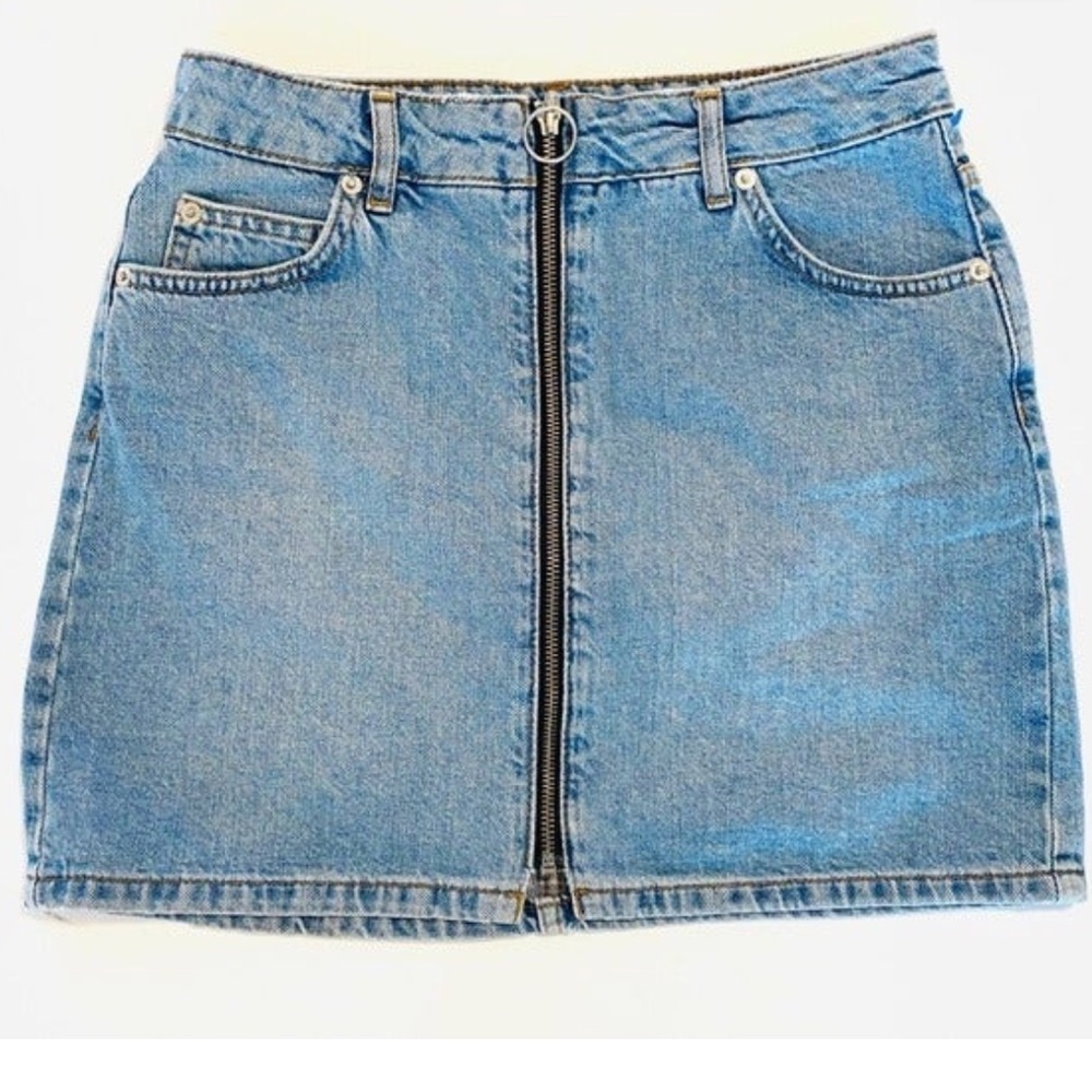 Topshop Moto Zip Front Denim Mini skirt